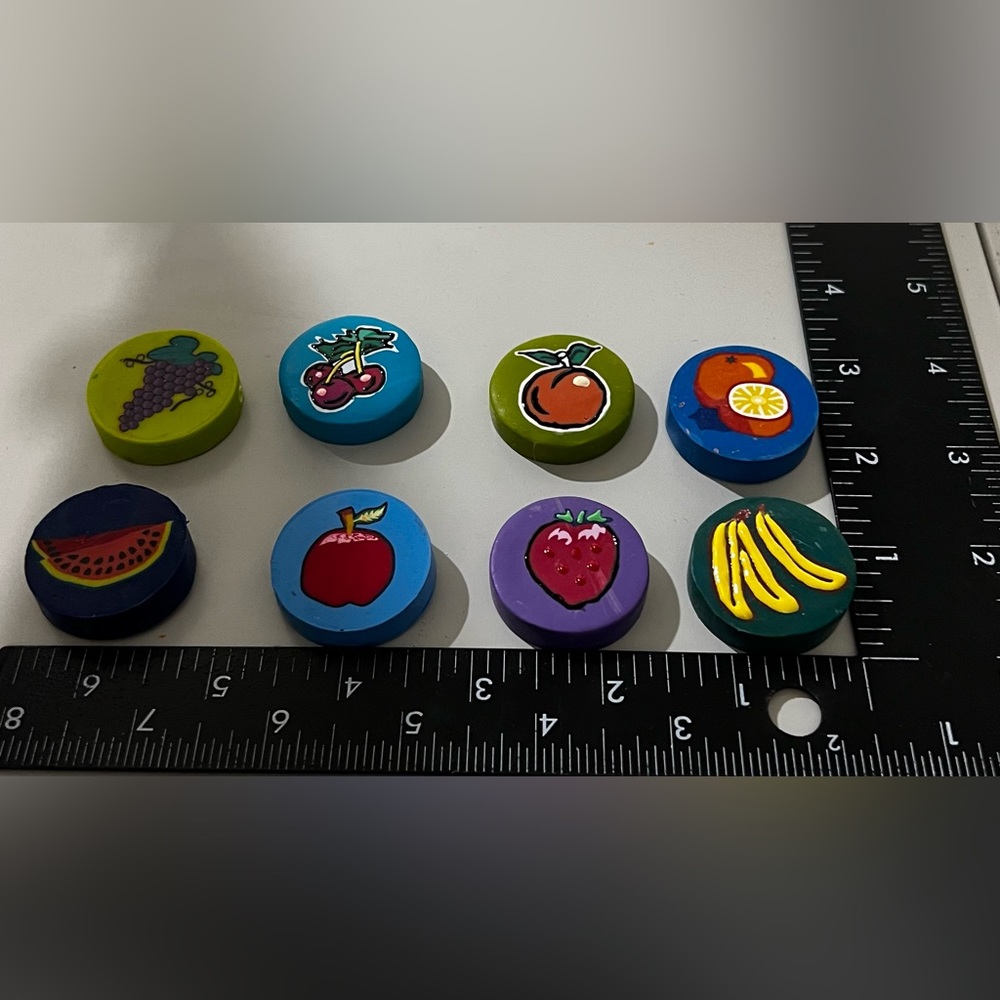 NOS Vintage Polymer Clay? 8 Count Fruit Jewelry Findings Round Beads 1.25” Dia.